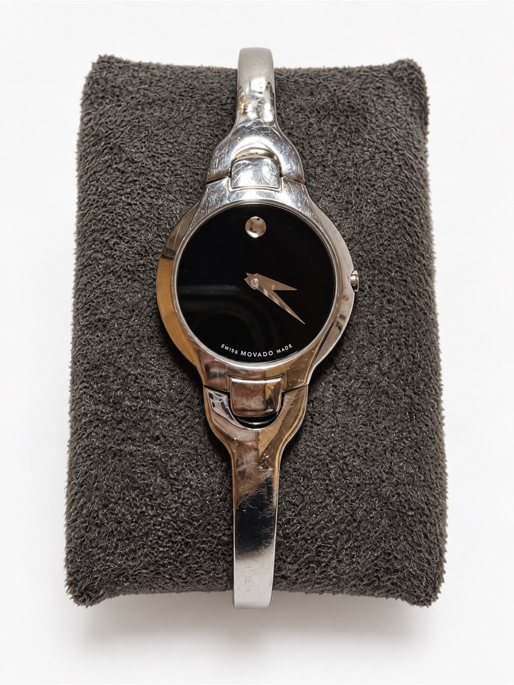 Movado Black Dial Silver Tone Bangle Watch